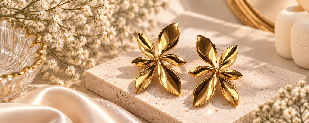 Gold Floral Statement Earrings